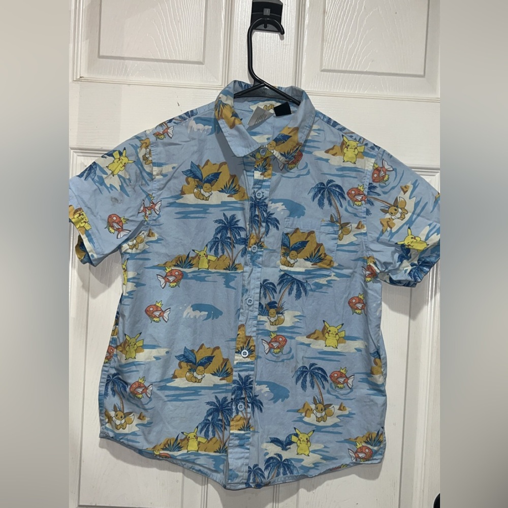 Blue Pokemon Button-Up Shirt